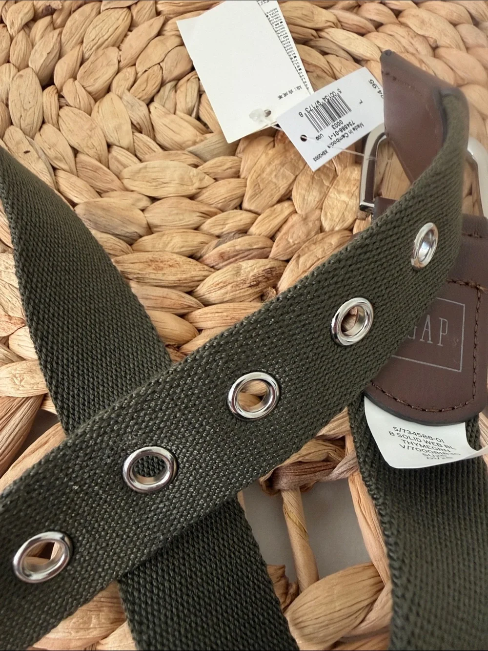 GAP Kids NWT Webbed Belt Thyme Olive Green Silver Buckle Large